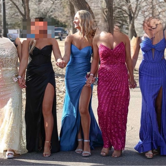 Sherri Hill Blue and Black Prom Dresses